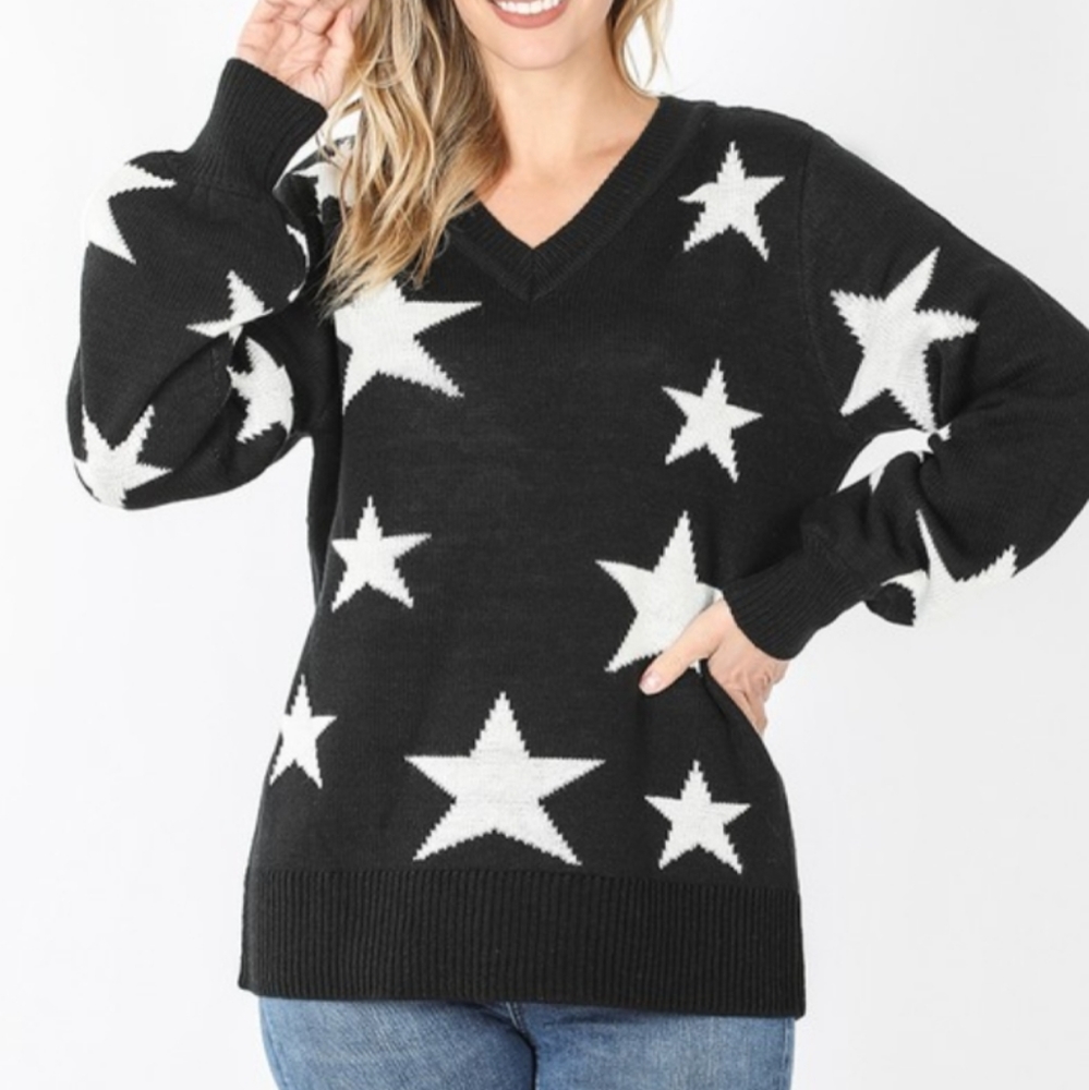 Casual Star Pattern V Neck Knit Sweater - Picture 5 of 5